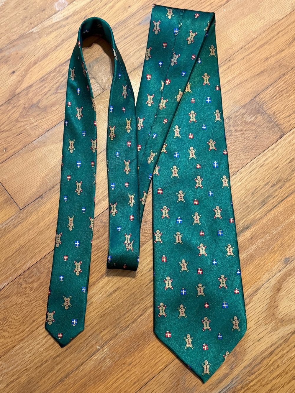 Vintage Silk Green Holiday Gingerbread Tie - Men Necktie